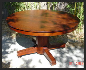 Stickley Style Mission Oak Vintage Dining Table with Three Original Leaves
